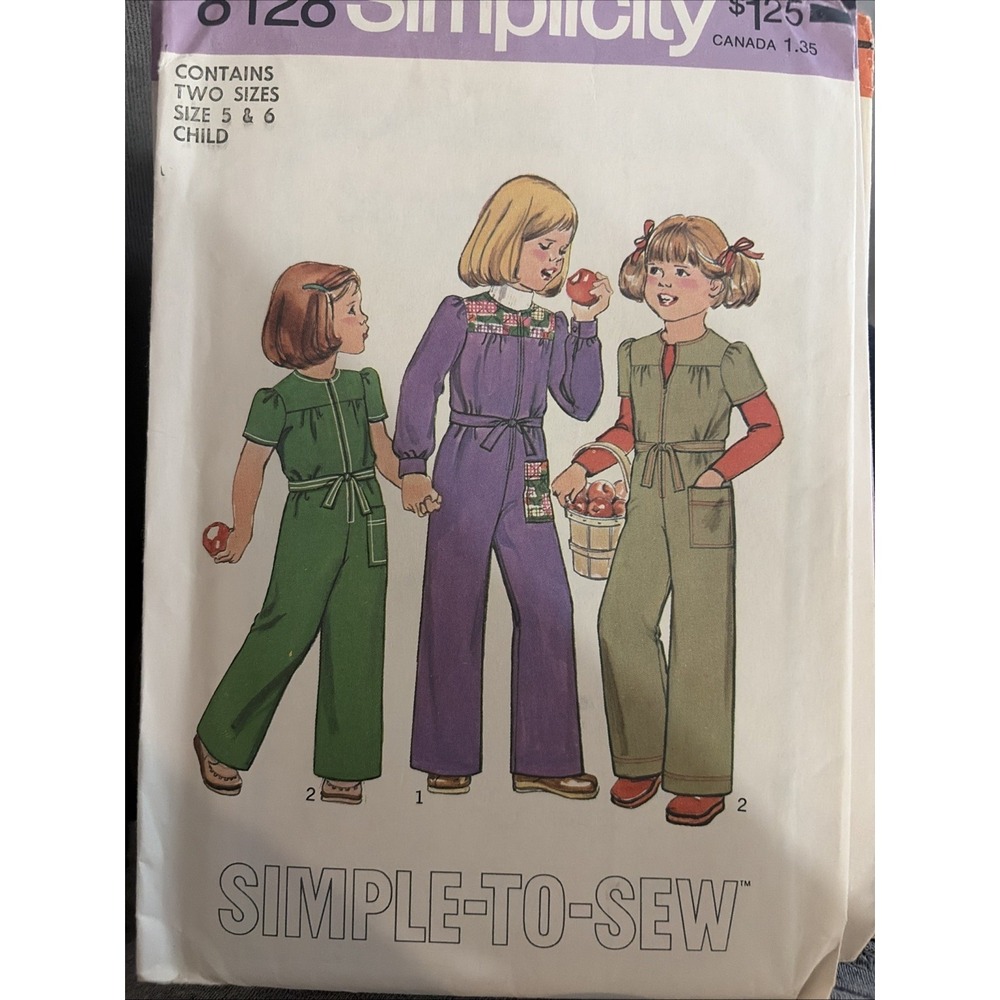 Uncut Girls Size 5 6 Simple Easy Jumpsuit Simplicity 8128 Pattern Vintage 70s